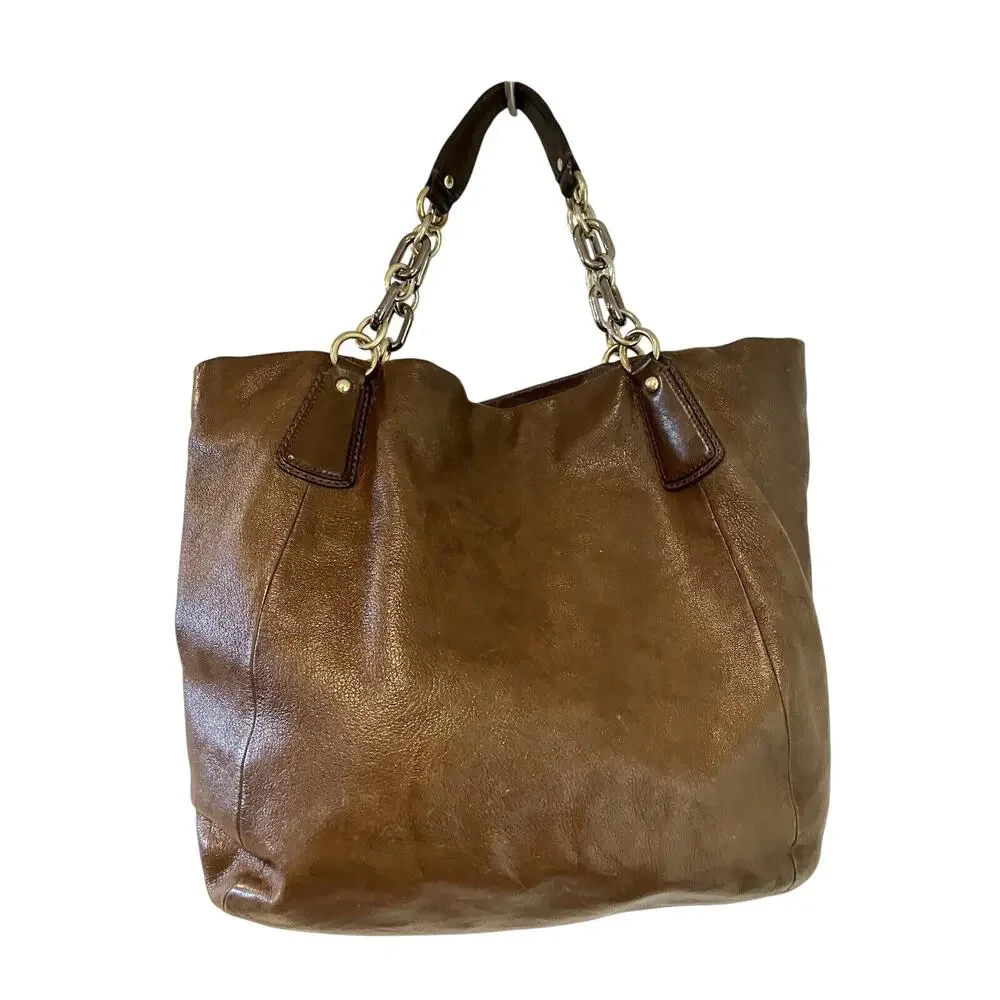Coach Kristin XL Brown Leather Slouchy Chain Hobo Tote Y2K Boho